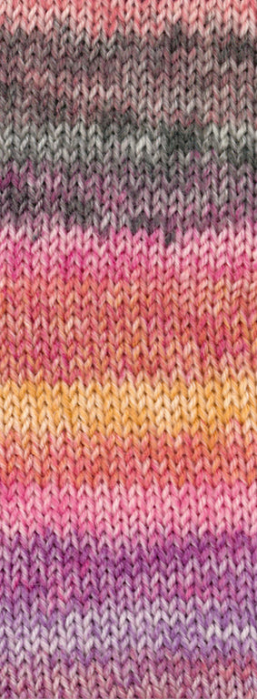 Lana Grossa Cosy Socks Dream 257 Roodviolet / Pruim / Lila / Terracotta / Donker- / Middelgrijs / Roze / Saffraangeel - sfeerfoto van het multicolour sokkengaren - Lana Grossa Cosy Socks Dream 257 Roodviolet/Pruim/Lila/Terracotta/Donker-/Middelgrijs/Roze/Saffraangeel