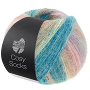 Lana Grossa Cosy Socks Dream 258 Mint / Petrol / Turquoise / Leembruin / Rozenhout / Lichtgrijs / Roze / Taupe / Beige - productfoto van de bol sokkengaren - Lana Grossa Cosy Socks Dream 258 Mint/Petrol/Turquoise/Leembruin/Rozenhout/Lichtgrijs/Roze/Taupe/Beige