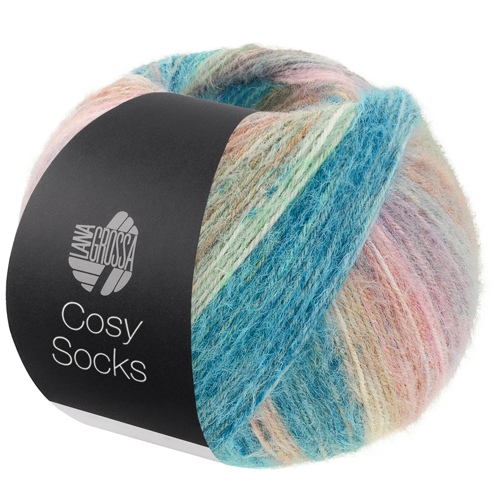 Lana Grossa Cosy Socks Dream 258 Mint / Petrol / Turquoise / Leembruin / Rozenhout / Lichtgrijs / Roze / Taupe / Beige - productfoto van de bol sokkengaren - Lana Grossa Cosy Socks Dream 258 Mint/Petrol/Turquoise/Leembruin/Rozenhout/Lichtgrijs/Roze/Taupe/Beige