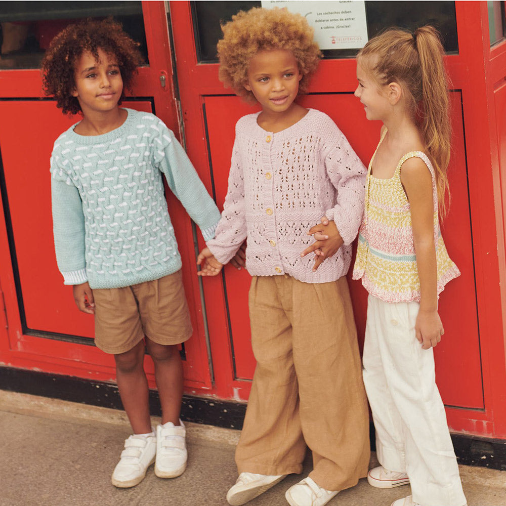 Patroon breien haken kinderen trui lente zomer katia — gemaakt met Cotton 100% Meisjesvest Breipakket