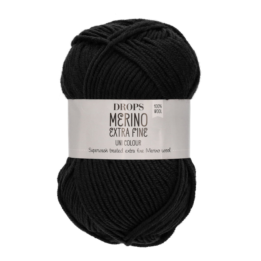 Drops Merino Extra Fine Uni Colour 02 Zwart