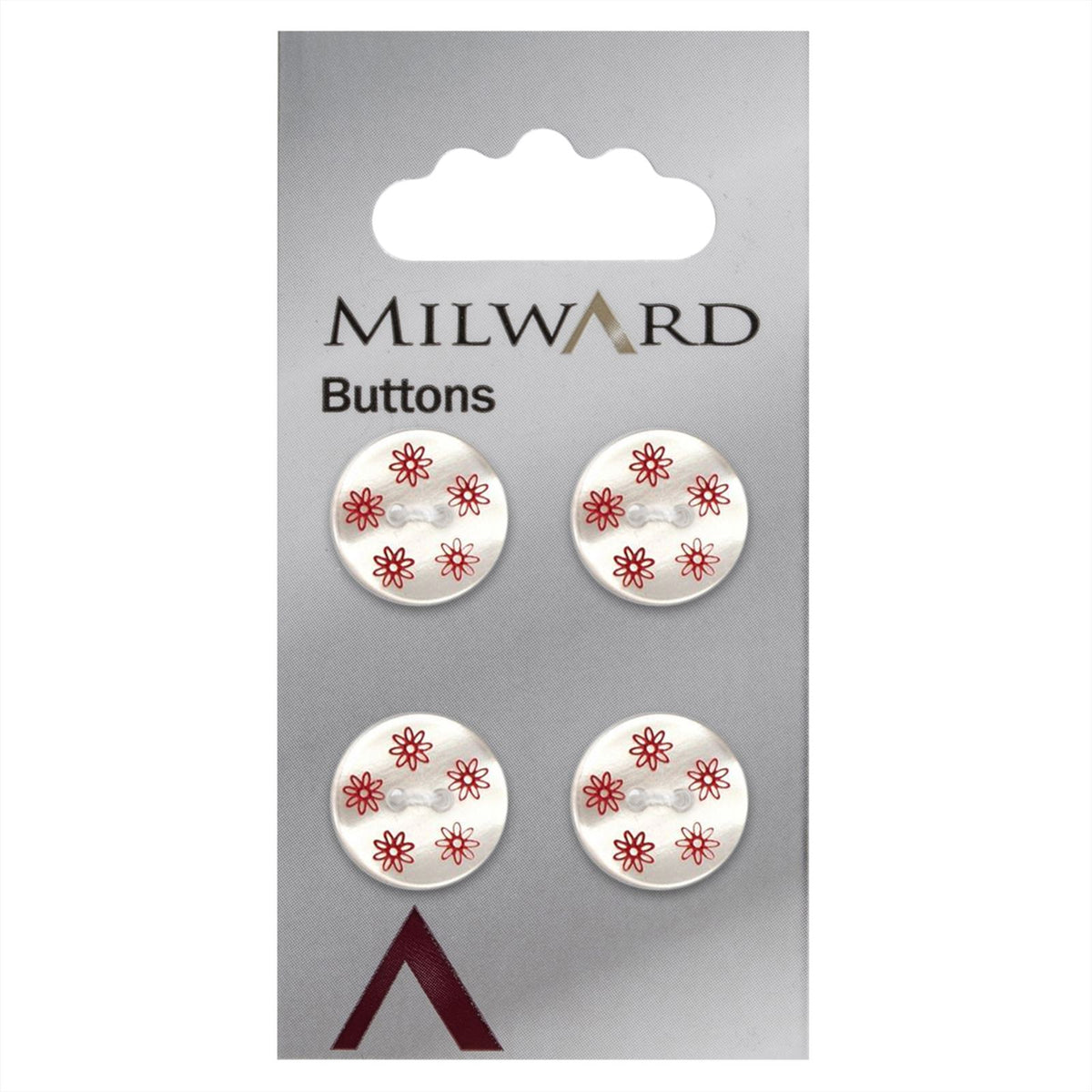 Milward Parelmoer Witte Knoop met Rode Bloemen 15mm (4 stuks)
