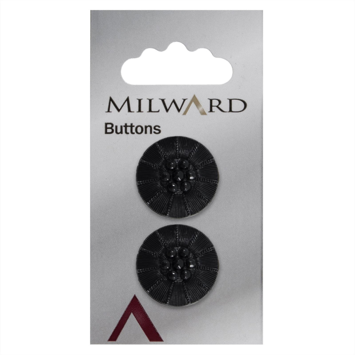 Milward Zwarte Ronde Knoop met Werkje en Zwarte Glinstersteentjes 22mm (2 stuks)