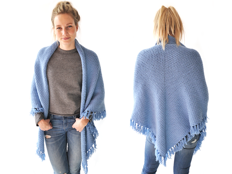Granietsteek omslagdoek haakpakket — gemaakt met Granietsteek omslagdoek Drops Merino Extra Fine haakpakket
