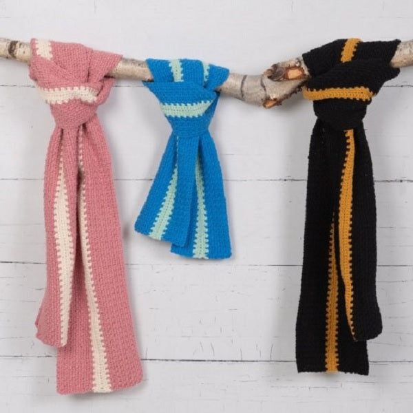Family stripe scarf — gemaakt met Haakpatroon Double Four Family Stripe Scarf
