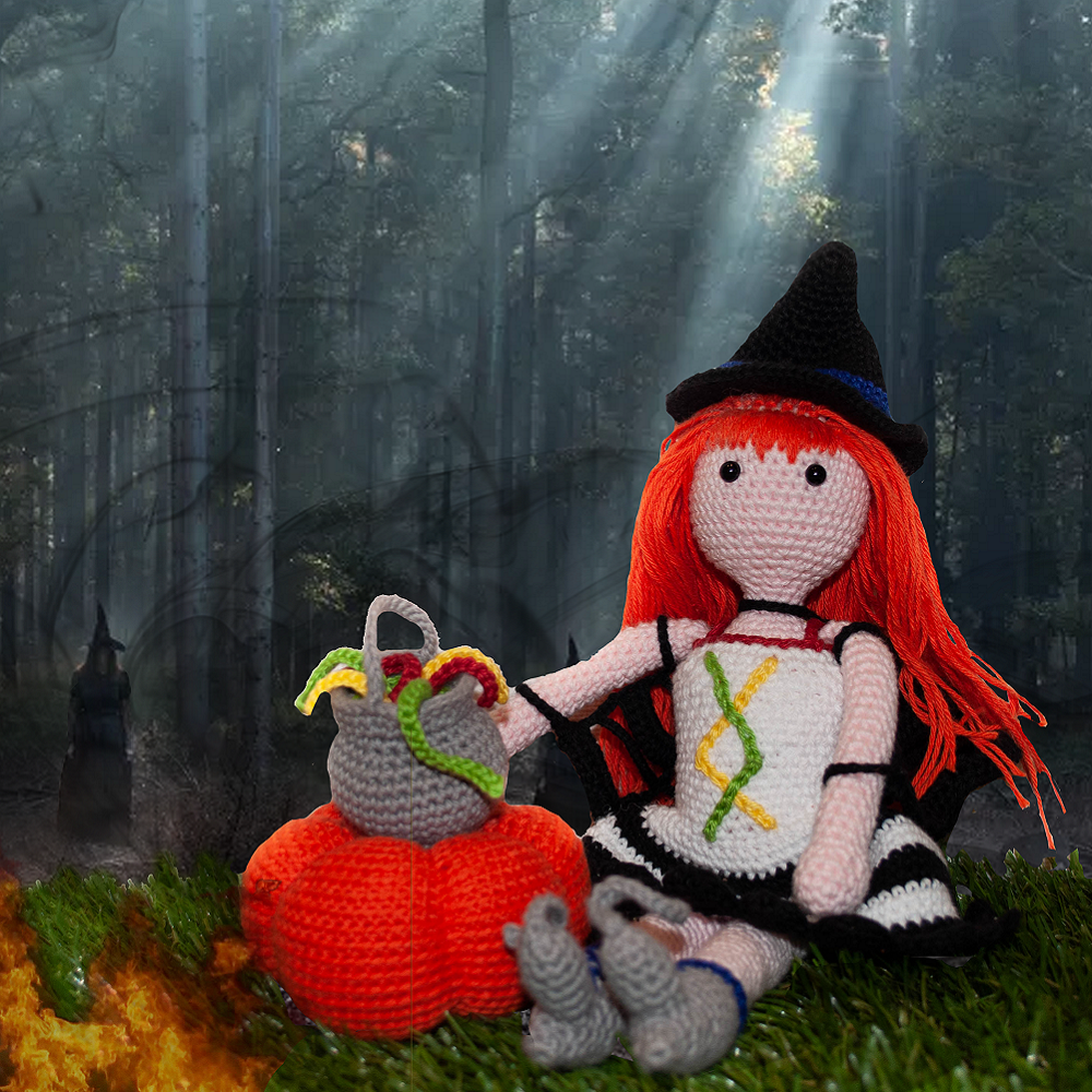 Haakpatroon Halloween-meisje op pompoen (Digital)