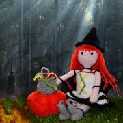 Haakpatroon Halloween-meisje op pompoen (Digital)