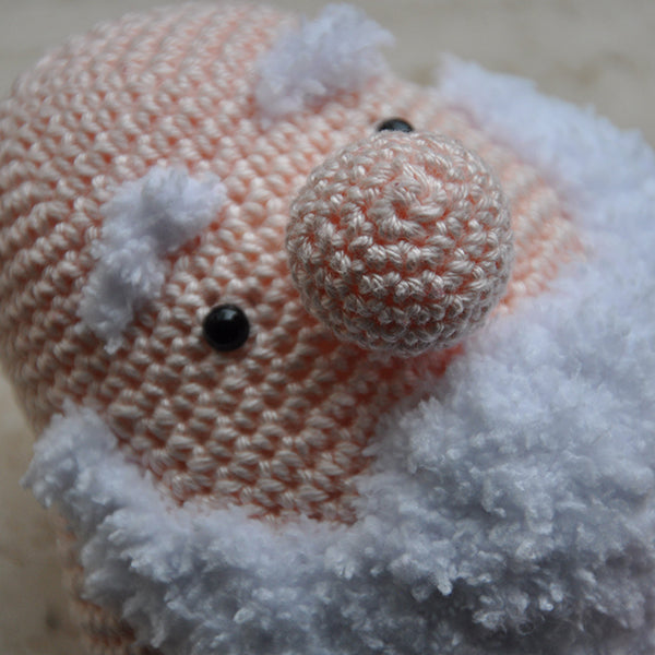 Detailfoto — gemaakt met Haakpatroon Kersthandpoppen Rudolph met de kerstman