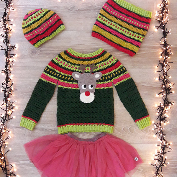 Sfeerbeeld met Haakpatroon Kersttrui, muts en sjaal