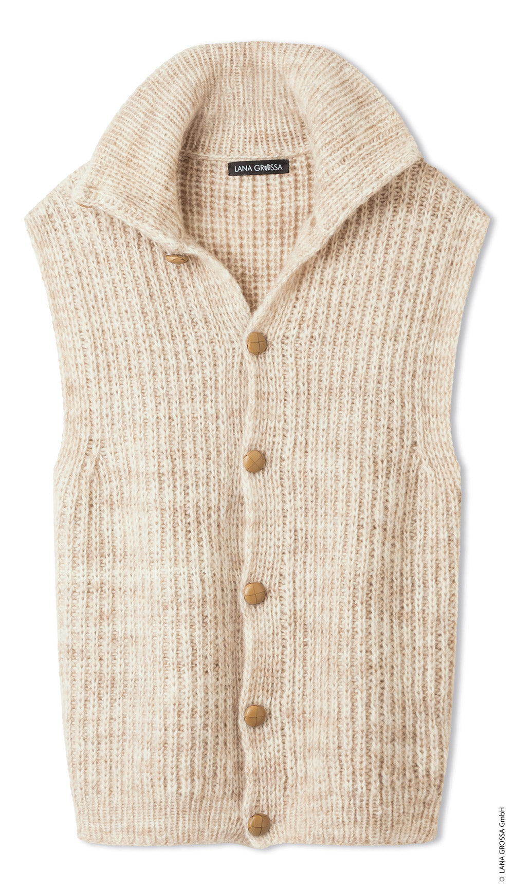 Productfoto van mouwloos vest gemaakt met Lana Grossa Pelo Cashmere - Classici 31 model 02 - Lana Grossa Pelo Cashmere 002 Gebroken wit/Beige