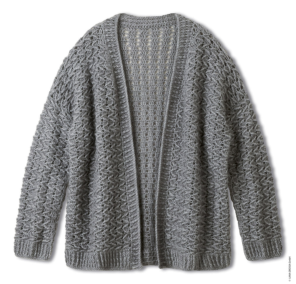 Productfoto van cardigan gemaakt met Lana Grossa Filo di Gio en Brigitte Silkdream - Classici 31 model 41 - Lana Grossa Filo Di Gio 001 Crème