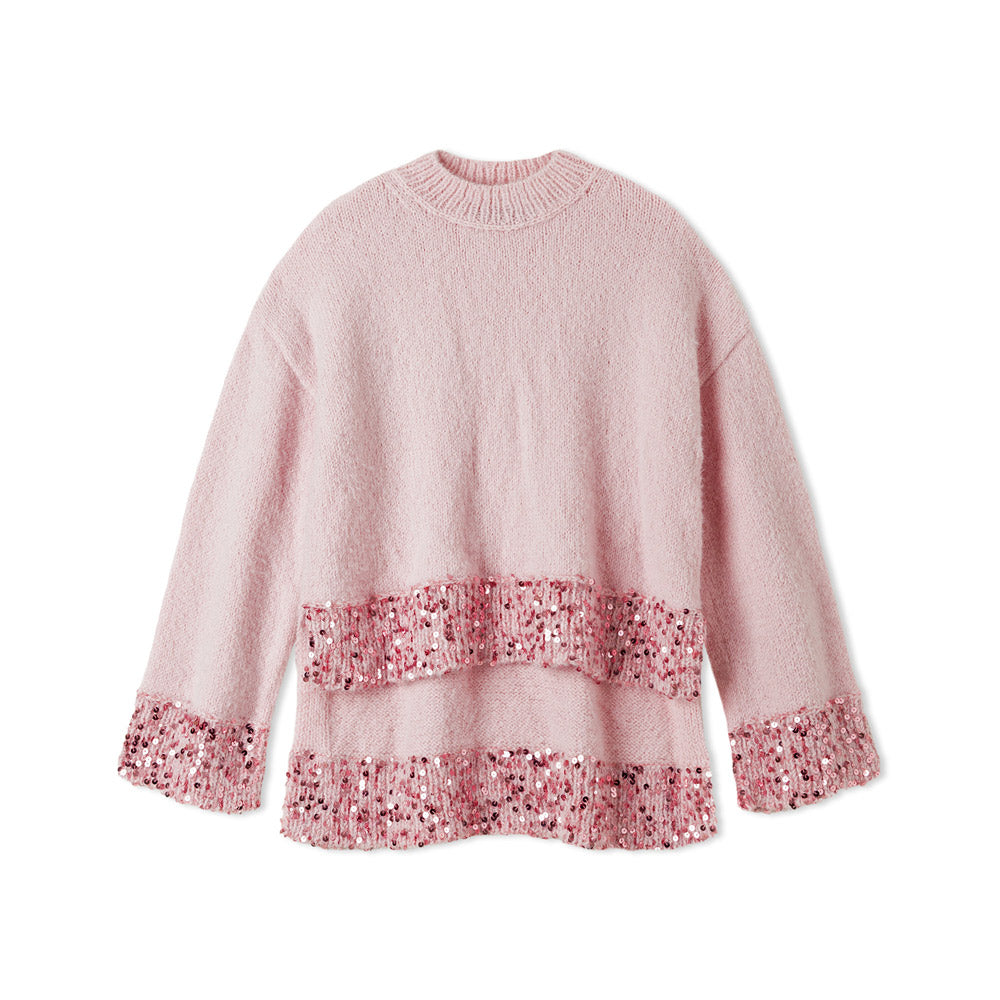 Lana Grossa Cosi - Journal 72 model 27, roze oversized trui met glanzende boorden vrijstaand - Lana Grossa Cosi 001 Wit