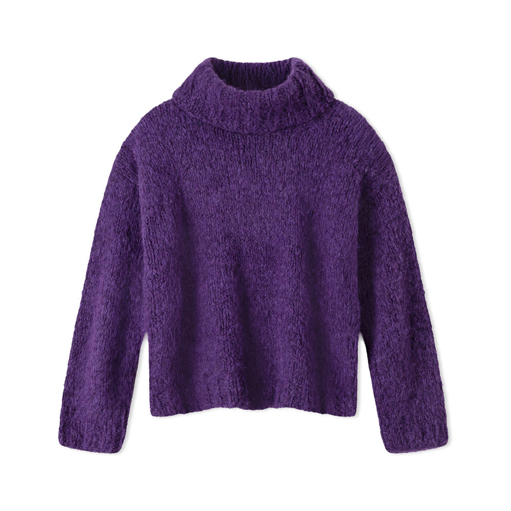 Paarse pluizige coltrui van Lana Grossa Baby Furry - Journal 72 model 36 - Lana Grossa Baby Furry 001 Donkerfuchsia