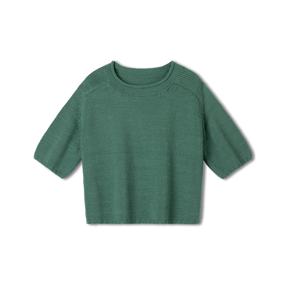 Lana Grossa Merino Classics - gebreide mintgroene trui met korte mouwen - Lana Grossa Merino Piú 001 Lichtbeige