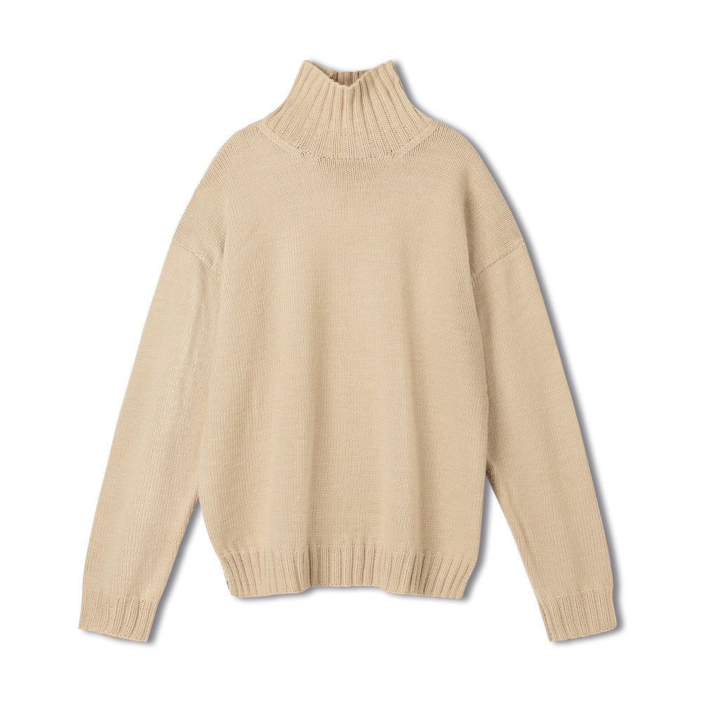 Lana Grossa Merino Classics - gebreide beige coltrui met lange mouwen - Lana Grossa Merino Piú 001 Lichtbeige