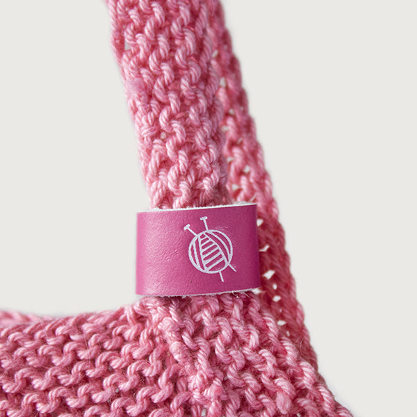 Roze brei label — gemaakt met Joly Bag Breipakket
