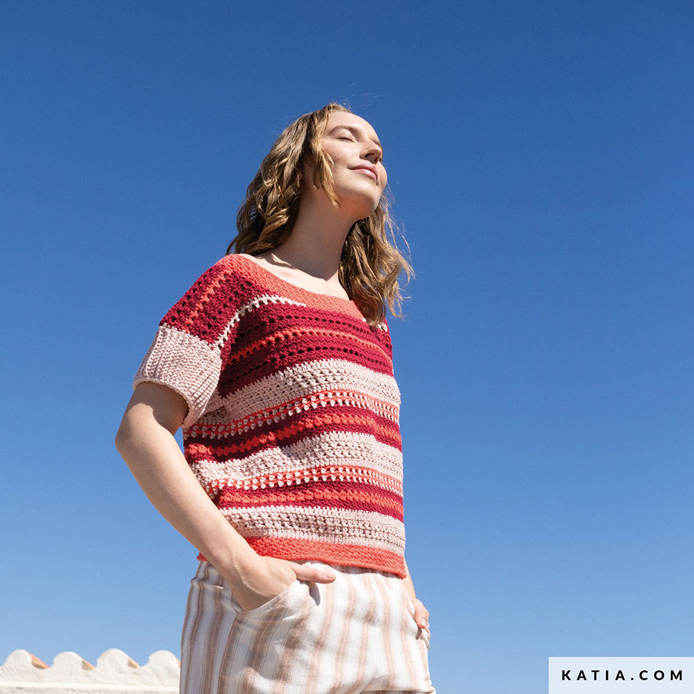 Katia Alabama 009 Zeer licht beige - Patroon breien haken dames topje lente zomer katia — gemaakt met Katia Alabama (2)