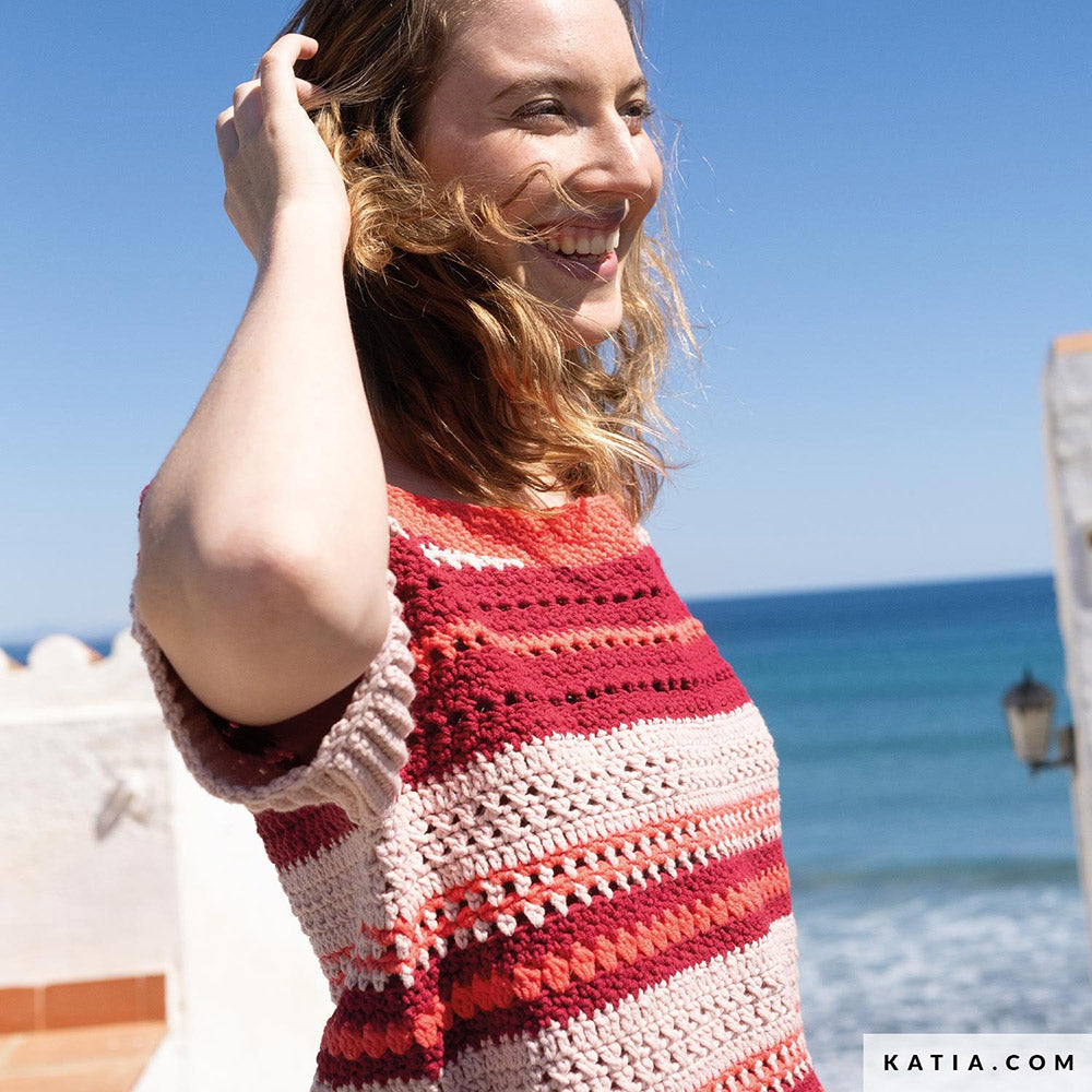 Katia Alabama 009 Zeer licht beige - Patroon breien haken dames topje lente zomer katia — gemaakt met Katia Alabama
