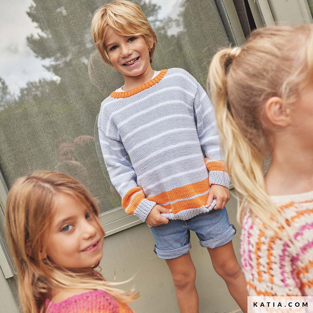 Katia Alabama 009 Zeer licht beige - Patroon breien haken kinderen trui lente zomer katia — gemaakt met Katia Alabama (16)