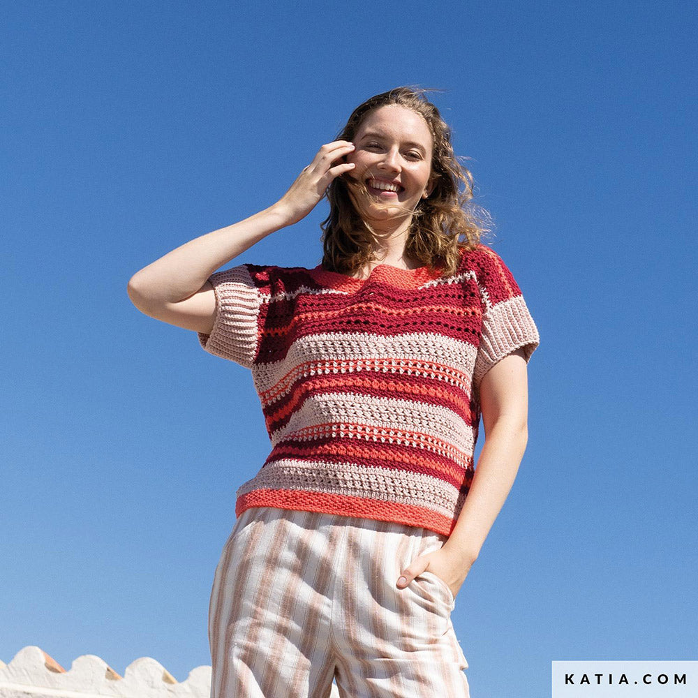 Katia Alabama 009 Zeer licht beige - Patroon breien haken dames topje lente zomer katia — gemaakt met Katia Alabama (6)