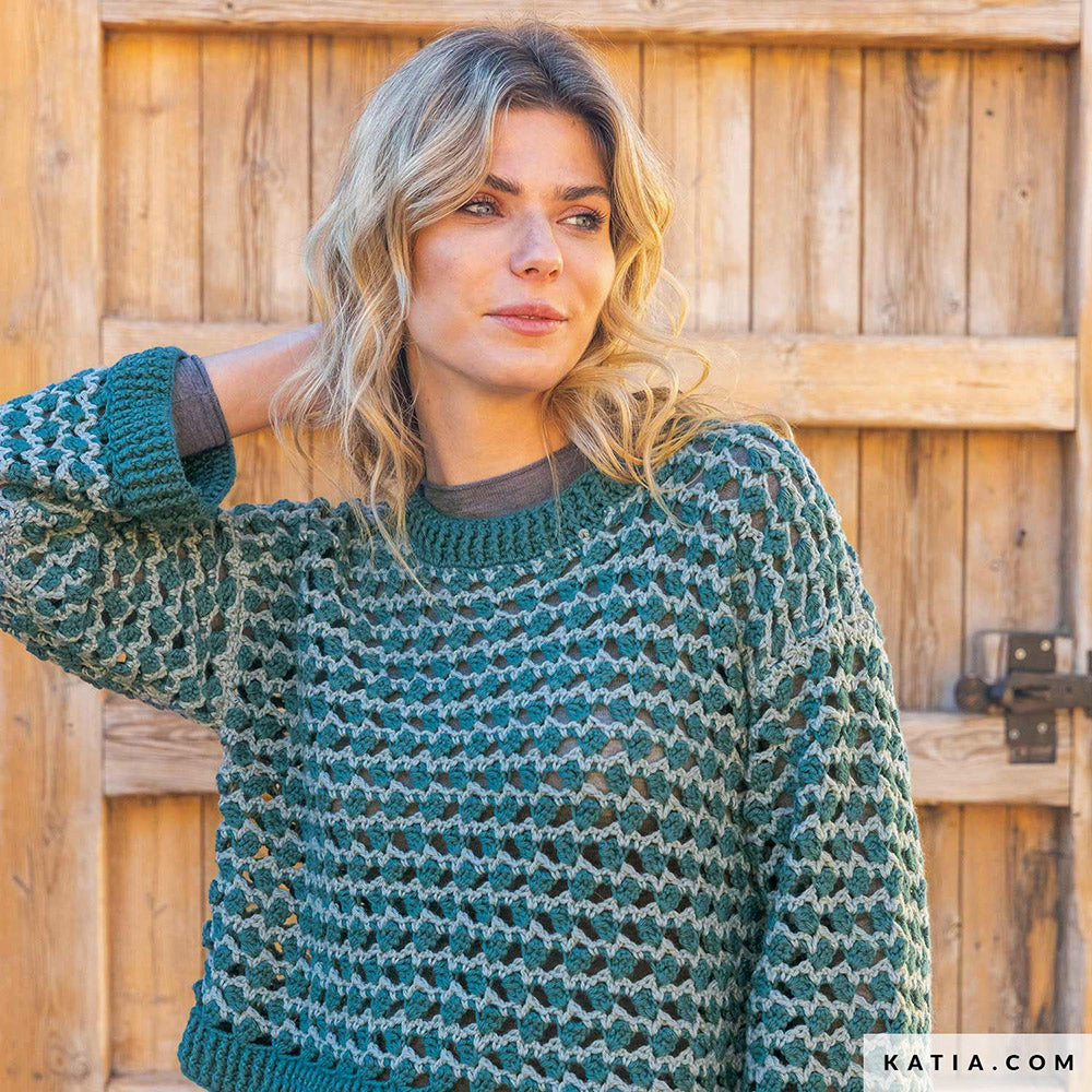 Patroon breien haken dames trui herfst winter katia — gemaakt met Katia Basic Merino 099