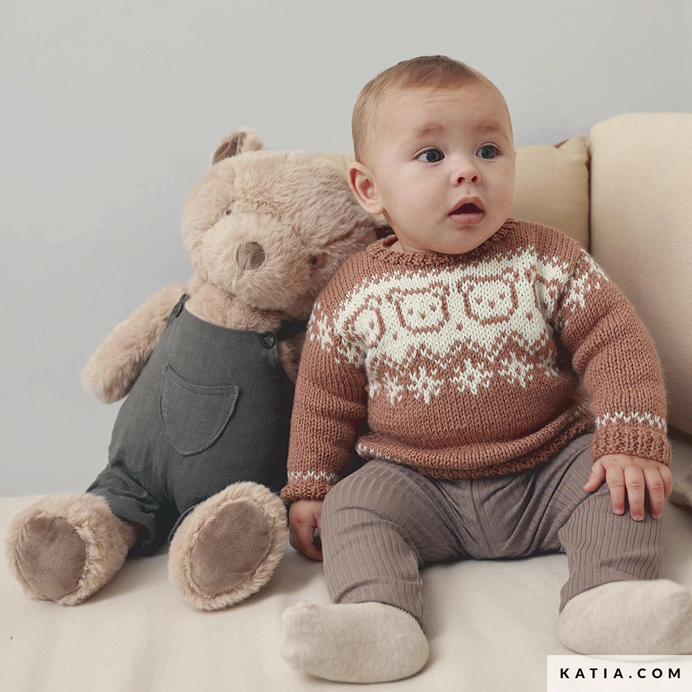 Patroon breien haken baby trui herfst winter katia — gemaakt met Katia Basic Merino 099 (3)