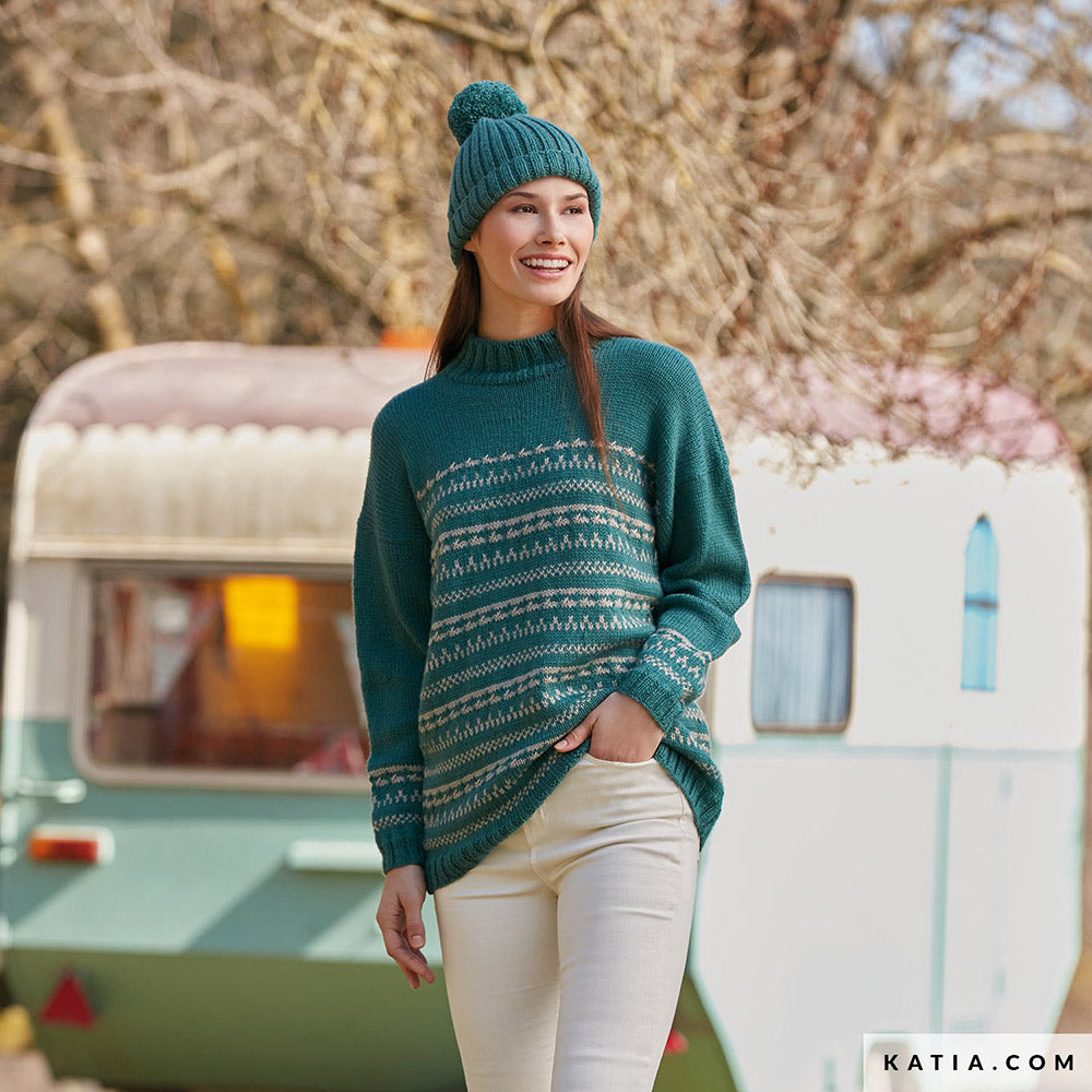 Katia Basic Merino 103 Mint - Patroon breien haken dames trui herfst winter katia — gemaakt met Katia Basic Merino (18)