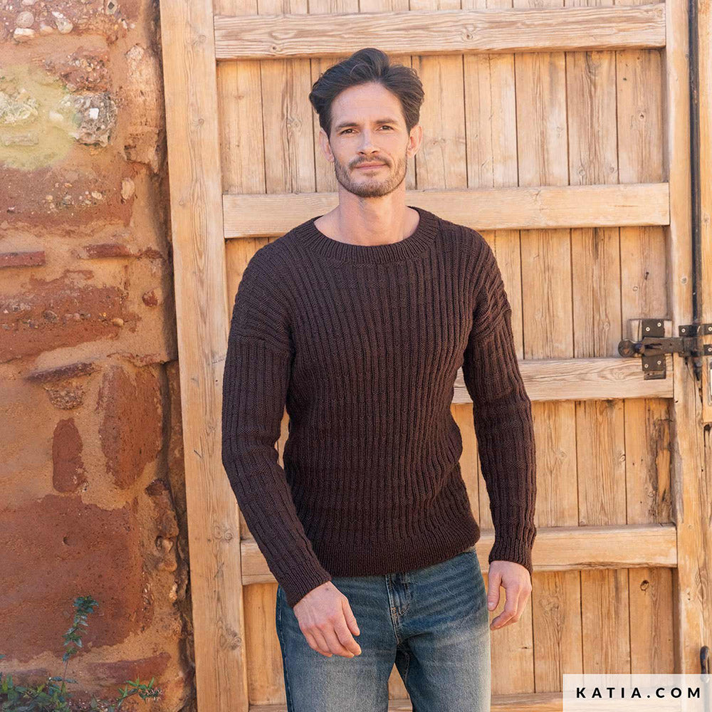 Katia Basic Merino 103 Mint - Patroon breien haken heren trui herfst winter katia — gemaakt met Katia Basic Merino (2)