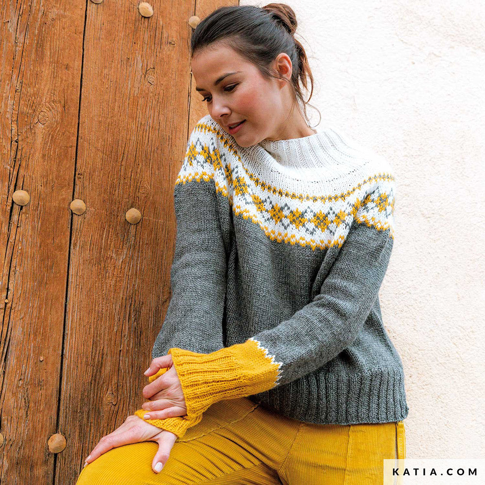 Katia Basic Merino 103 Mint - Patroon breien haken dames trui herfst winter katia — gemaakt met Katia Basic Merino (5)