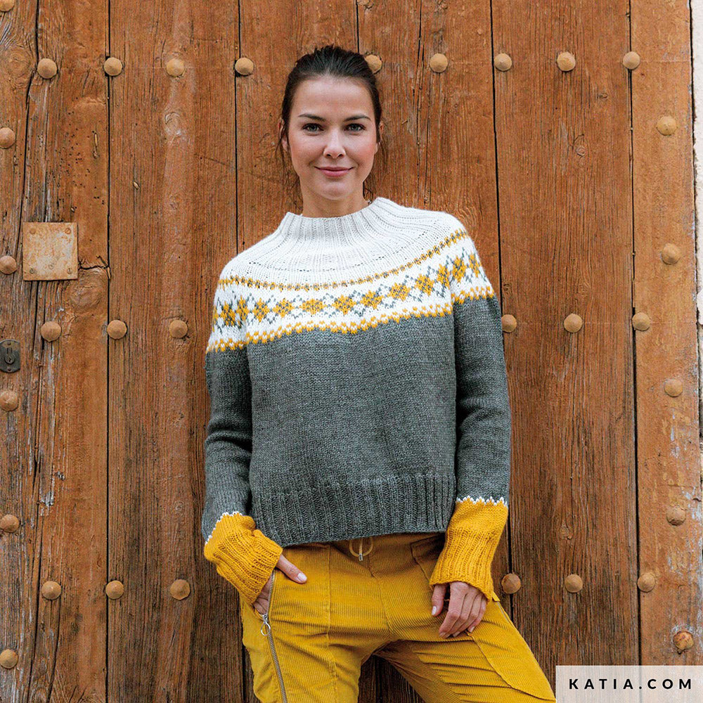Katia Basic Merino 106 Chocolade Bruin - Patroon breien haken dames trui herfst winter katia — gemaakt met Katia Basic Merino (7)