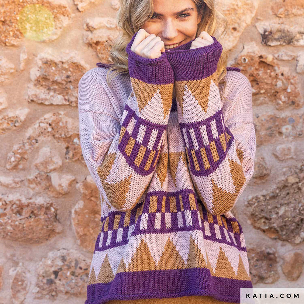 Katia Basic Merino 106 Chocolade Bruin - Patroon breien haken dames trui herfst winter katia — gemaakt met Katia Basic Merino (13)