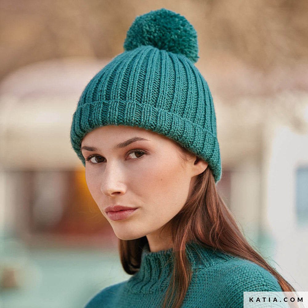 Katia Basic Merino 106 Chocolade Bruin - Patroon breien haken dames muts herfst winter katia — gemaakt met Katia Basic Merino