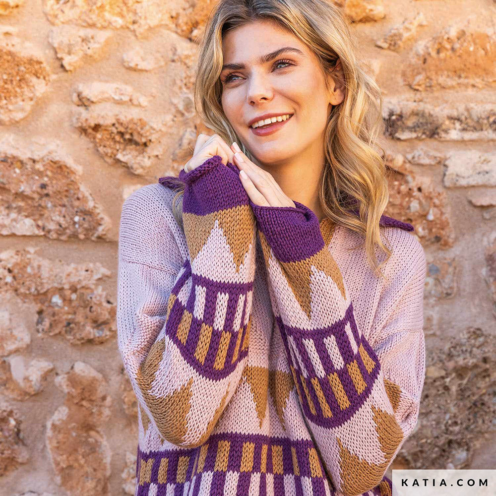Katia Basic Merino 106 Chocolade Bruin - Patroon breien haken dames trui herfst winter katia — gemaakt met Katia Basic Merino (12)