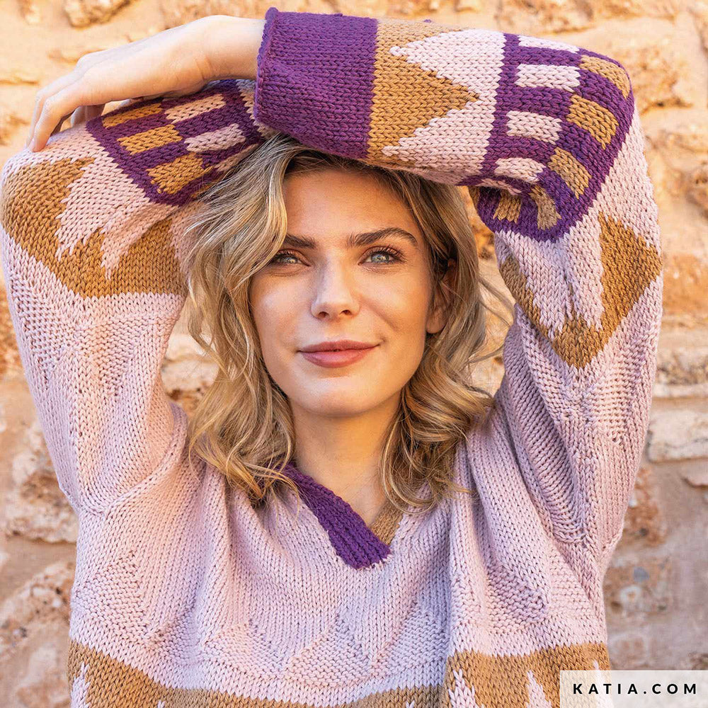 Katia Basic Merino 106 Chocolade Bruin - Patroon breien haken dames trui herfst winter katia — gemaakt met Katia Basic Merino (14)