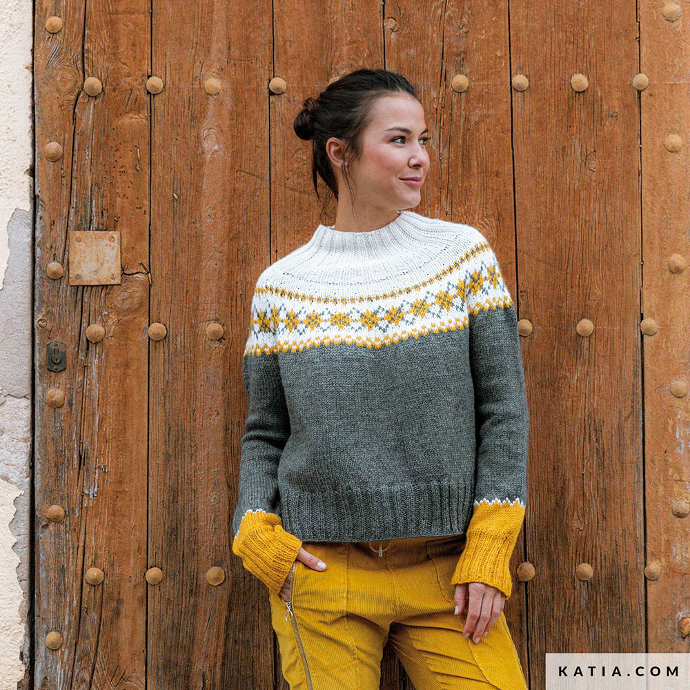 Katia Basic Merino 106 Chocolade Bruin - Patroon breien haken dames trui herfst winter katia — gemaakt met Katia Basic Merino (8)