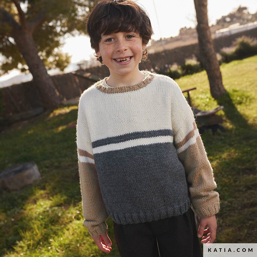 Katia Basic Merino 106 Chocolade Bruin - Patroon breien haken kinderen trui herfst winter katia — gemaakt met Katia Basic Merino (7)