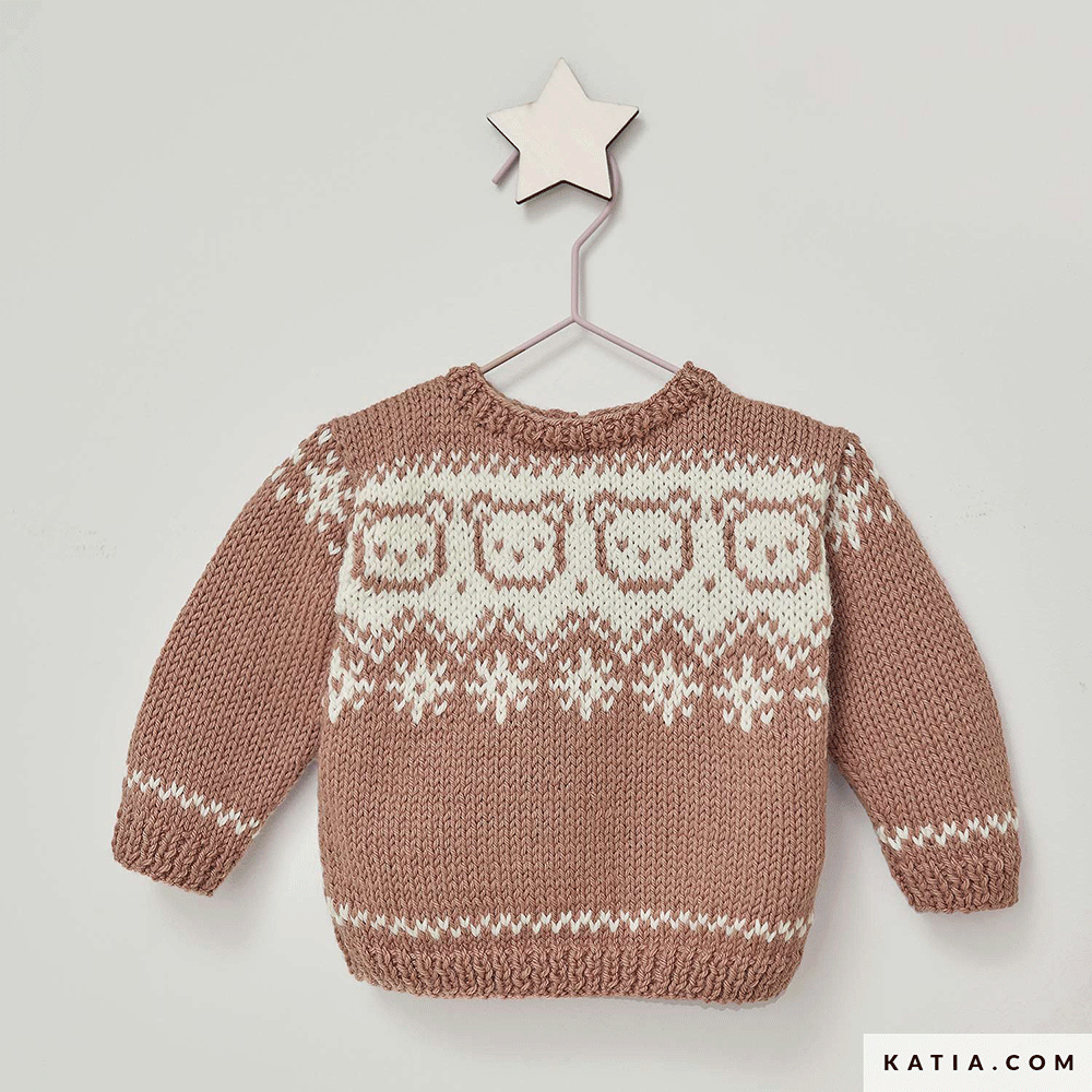 Katia Basic Merino 106 Chocolade Bruin - Patroon breien haken baby trui herfst winter katia — gemaakt met Katia Basic Merino