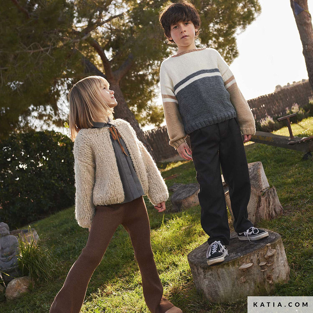 Katia Basic Merino 106 Chocolade Bruin - Patroon breien haken kinderen trui herfst winter katia — gemaakt met Katia Basic Merino (6)