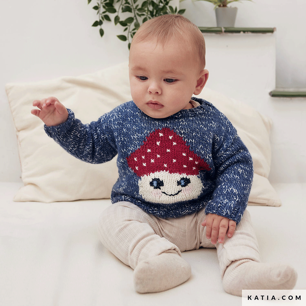 Katia Basic Merino 106 Chocolade Bruin - Patroon breien haken baby trui herfst winter katia — gemaakt met Katia Basic Merino (6)
