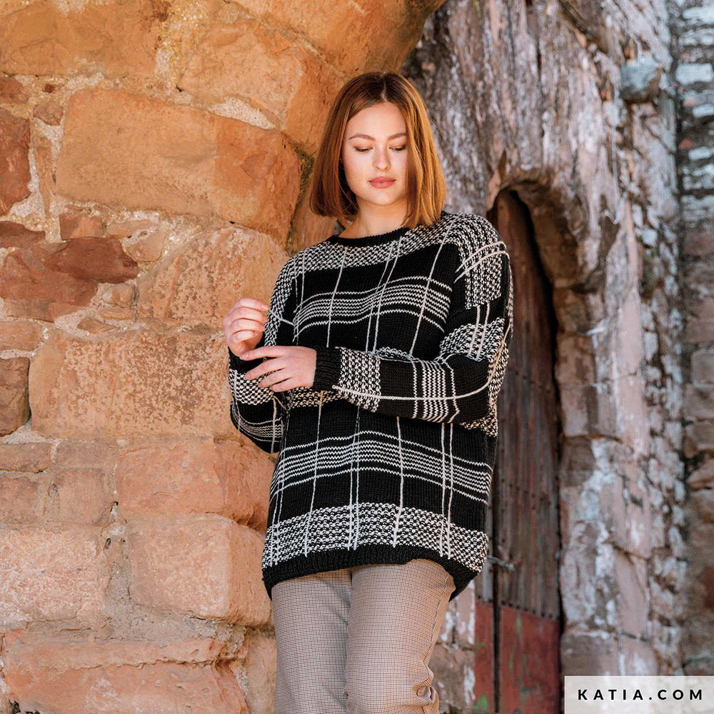 Katia Basic Merino 106 Chocolade Bruin - Patroon breien haken dames trui herfst winter katia — gemaakt met Katia Basic Merino (17)