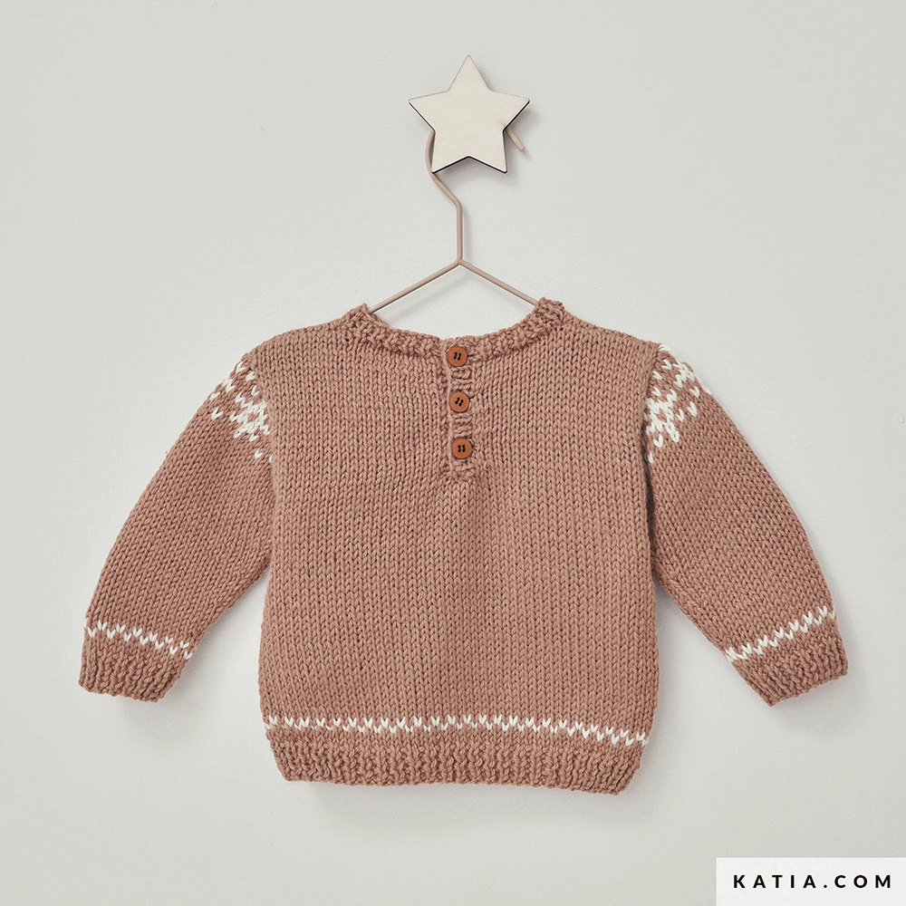 Katia Basic Merino 106 Chocolade Bruin - Patroon breien haken baby trui herfst winter katia — gemaakt met Katia Basic Merino (2)