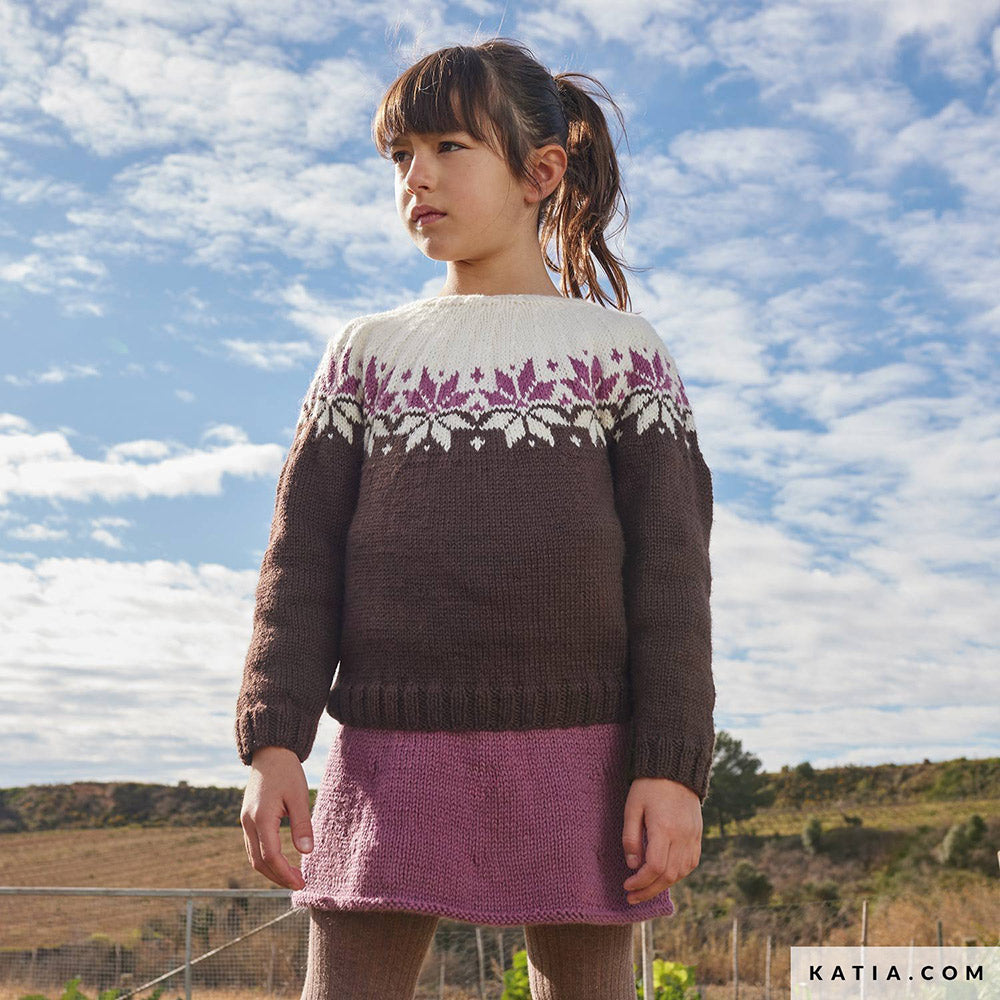 Katia Basic Merino 106 Chocolade Bruin - Patroon breien haken kinderen trui herfst winter katia — gemaakt met Katia Basic Merino (4)