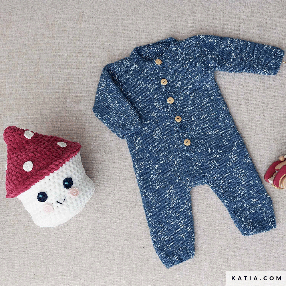 Katia Basic Merino Popcorn 106 Koper-Wit - Patroon breien haken baby kruippakje herfst winter katia — gemaakt met Katia Basic Merino Popcorn