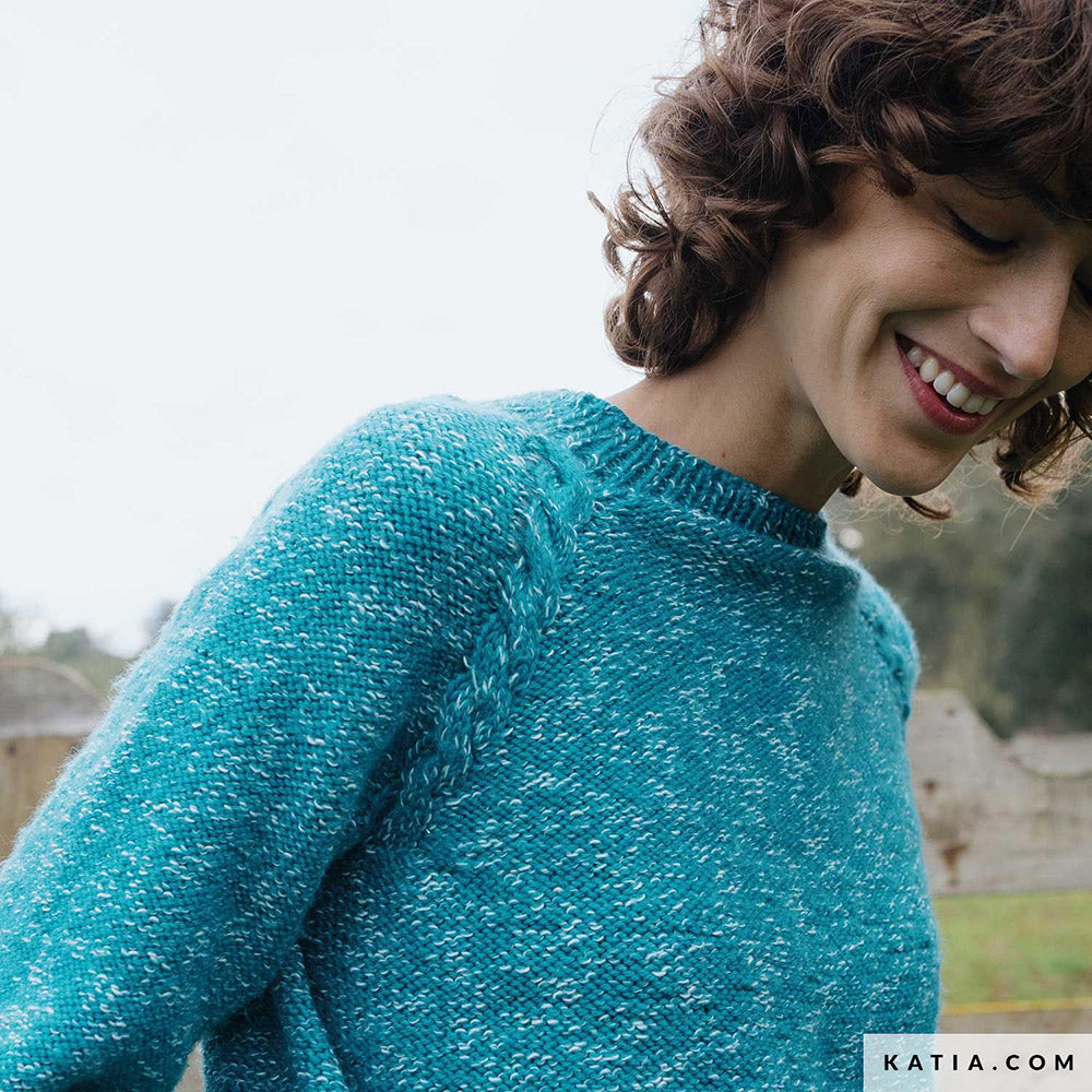 Katia Basic Merino Popcorn 106 Koper-Wit - Patroon breien haken dames trui herfst winter katia — gemaakt met Katia Basic Merino Popcorn (4)