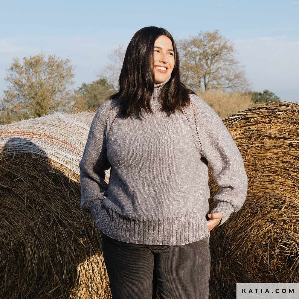 Katia Basic Merino Popcorn 106 Koper-Wit - Patroon breien haken dames trui herfst winter katia — gemaakt met Katia Basic Merino Popcorn (9)