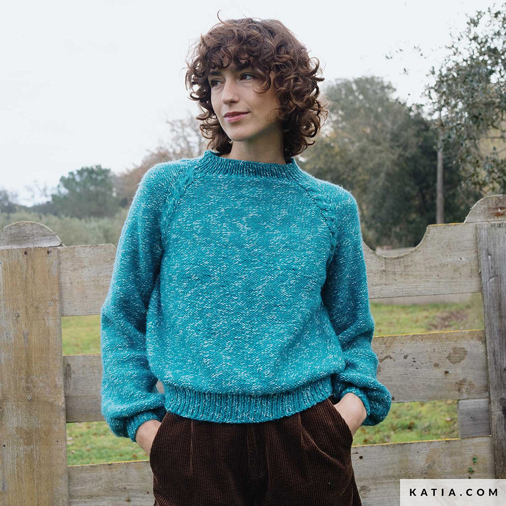 Katia Basic Merino Popcorn 106 Koper-Wit - Patroon breien haken dames trui herfst winter katia — gemaakt met Katia Basic Merino Popcorn (7)