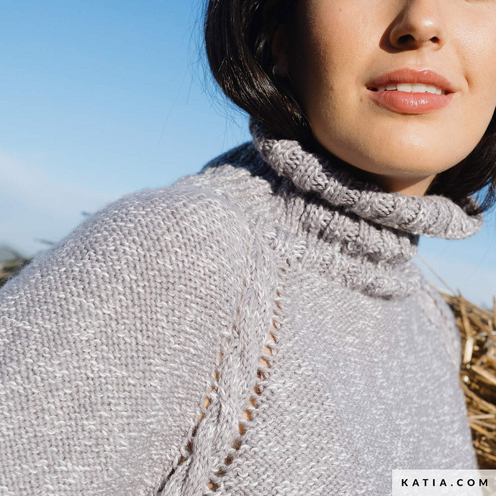 Katia Basic Merino Popcorn 106 Koper-Wit - Patroon breien haken dames trui herfst winter katia — gemaakt met Katia Basic Merino Popcorn (14)