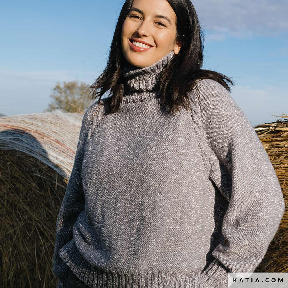 Katia Basic Merino Popcorn 106 Koper-Wit - Patroon breien haken dames trui herfst winter katia — gemaakt met Katia Basic Merino Popcorn (11)