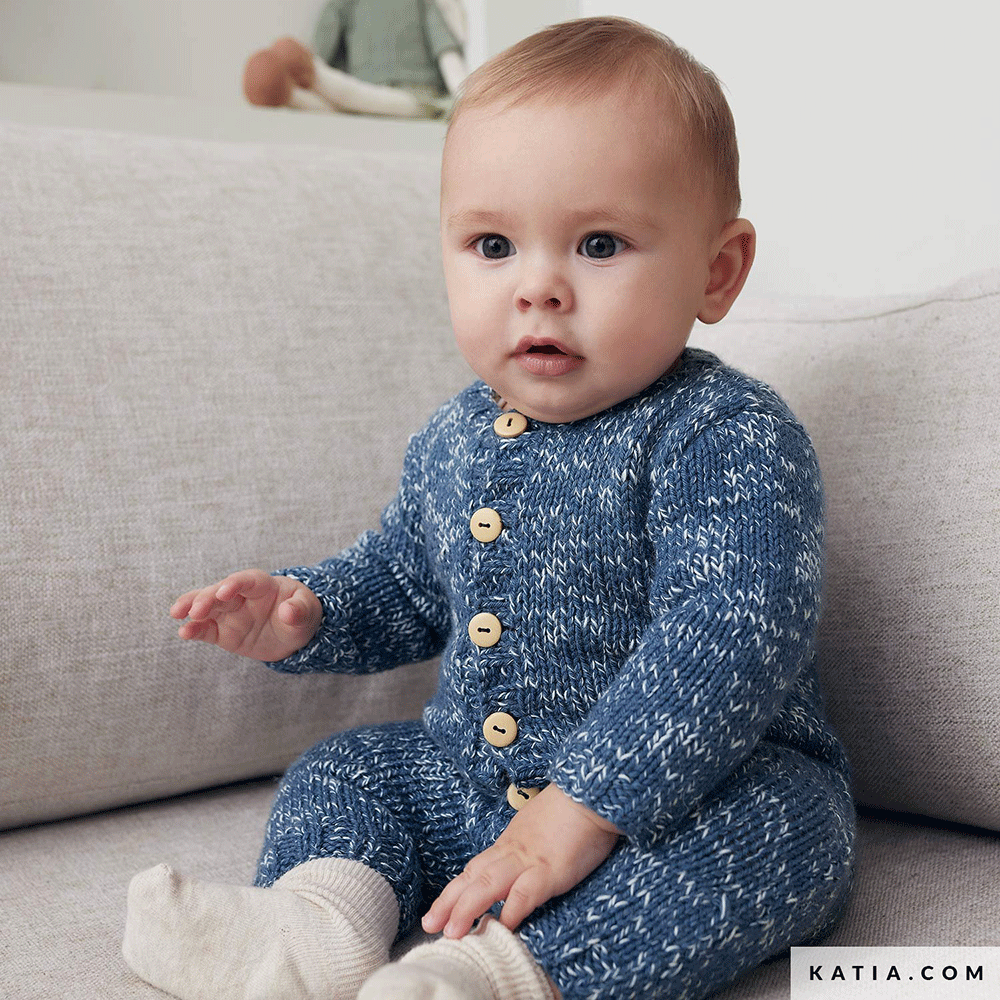 Katia Basic Merino Popcorn 106 Koper-Wit - Patroon breien haken baby kruippakje herfst winter katia — gemaakt met Katia Basic Merino Popcorn (3)