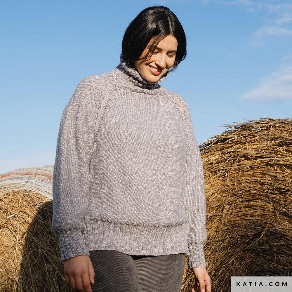 Katia Basic Merino Popcorn 106 Koper-Wit - Patroon breien haken dames trui herfst winter katia — gemaakt met Katia Basic Merino Popcorn (12)